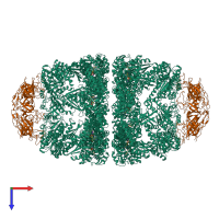 Hetero 28-meric assembly 1 of PDB entry 4pko coloured by chemically distinct molecules, top view.