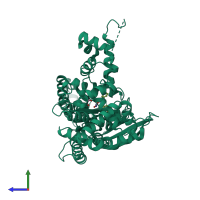 PDB entry 4pkr coloured by chain, side view.