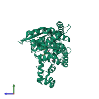 PDB entry 4pks coloured by chain, side view.