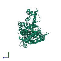 PDB entry 4pkt coloured by chain, side view.