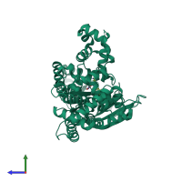 PDB entry 4pku coloured by chain, side view.