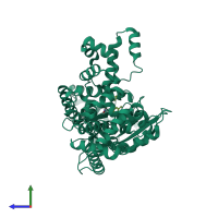 PDB entry 4pkv coloured by chain, side view.