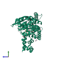 PDB entry 4pkw coloured by chain, side view.