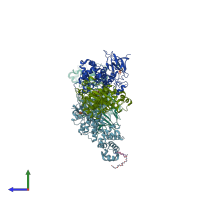 PDB entry 4pl5 coloured by chain, side view.