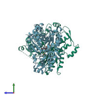 PDB entry 4pl7 coloured by chain, side view.