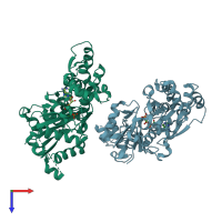 PDB entry 4pl7 coloured by chain, top view.