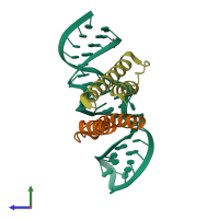 PDB entry 4pmi coloured by chain, side view.
