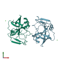 PDB entry 4pmk coloured by chain, front view.