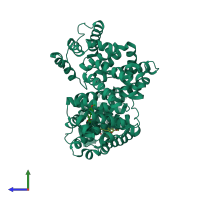 PDB entry 4po0 coloured by chain, side view.