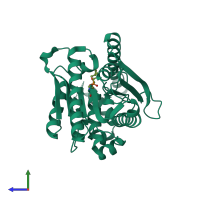PDB entry 4po3 coloured by chain, side view.