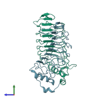 PDB entry 4po4 coloured by chain, side view.