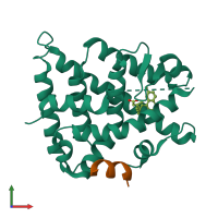 PDB entry 4poj coloured by chain, front view.