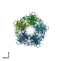 PDB entry 4poq coloured by chain, side view.