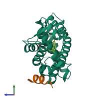PDB entry 4pp3 coloured by chain, side view.