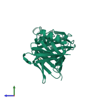 PDB entry 4pq0 coloured by chain, side view.