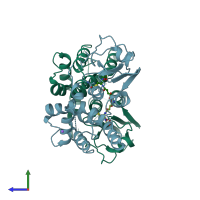 PDB entry 4pqh coloured by chain, side view.