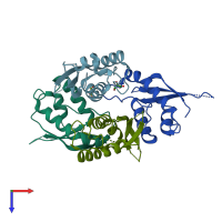 PDB entry 4pqp coloured by chain, top view.