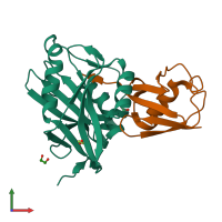 PDB entry 4pqt coloured by chain, front view.