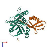 PDB entry 4pqt coloured by chain, top view.