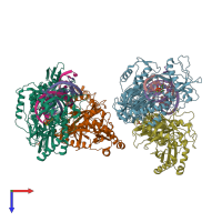 PDB entry 4pqu coloured by chain, top view.