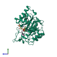 PDB entry 4pr4 coloured by chain, side view.