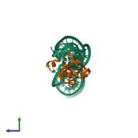 PDB entry 4pr6 coloured by chain, side view.