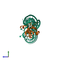 PDB entry 4prf coloured by chain, side view.