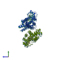 PDB entry 4prg coloured by chain, side view.