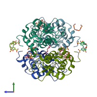 PDB entry 4prq coloured by chain, side view.