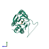 PDB entry 4pry coloured by chain, side view.