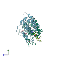 PDB entry 4ps5 coloured by chain, side view.