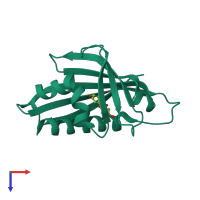 Monomeric assembly 1 of PDB entry 4psb coloured by chemically distinct molecules, top view.