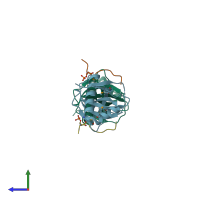PDB entry 4psi coloured by chain, side view.
