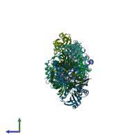 PDB entry 4pso coloured by chain, side view.
