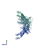 PDB entry 4pt2 coloured by chain, side view.