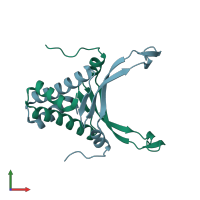 PDB entry 4pt4 coloured by chain, front view.
