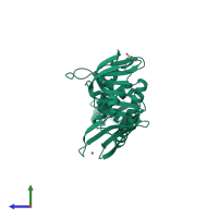 PDB entry 4pt5 coloured by chain, side view.