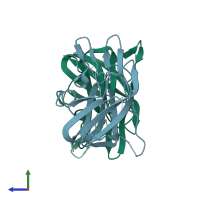 PDB entry 4pt6 coloured by chain, side view.