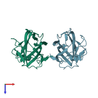 PDB entry 4pt6 coloured by chain, top view.