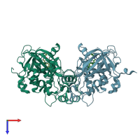 PDB entry 4pte coloured by chain, top view.