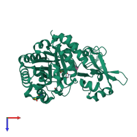 PDB entry 4ptm coloured by chain, top view.