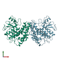 PDB entry 4pts coloured by chain, front view.