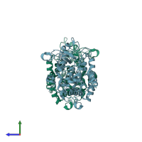 PDB entry 4pts coloured by chain, side view.