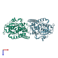 PDB entry 4pts coloured by chain, top view.