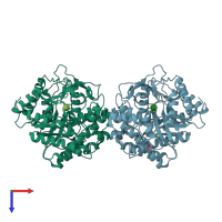 PDB entry 4ptx coloured by chain, top view.