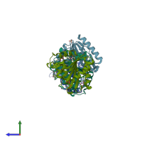 PDB entry 4pu0 coloured by chain, side view.