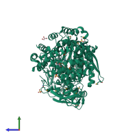 PDB entry 4pu2 coloured by chain, side view.