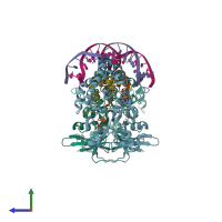 PDB entry 4pu4 coloured by chain, side view.