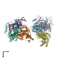 PDB entry 4puo coloured by chain, top view.