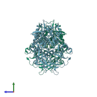 PDB entry 4pv7 coloured by chain, side view.